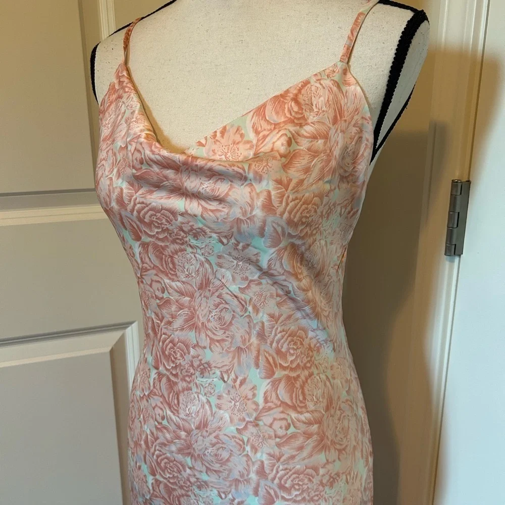 Paper heart, silk floral, skinny strap, maxi dress with slit